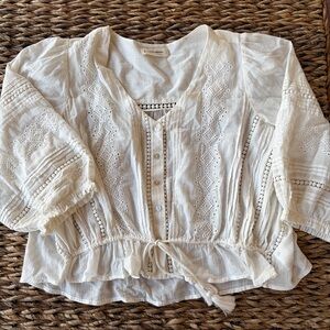 Lucky Brand- Boho Crochet Trim Peasant Blouse - White